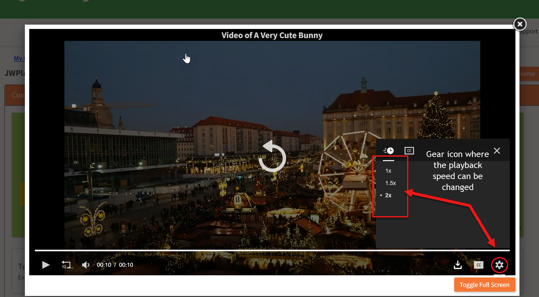 How to to enable the playback speed capabilities for a video (2x speed